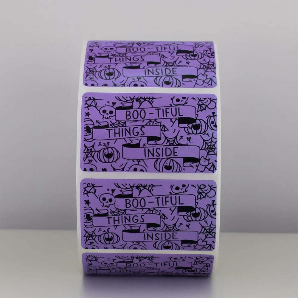 100 Boo-tiful Things Inside Stickers Roll 2x1 inch – Halloween Packaging Labels